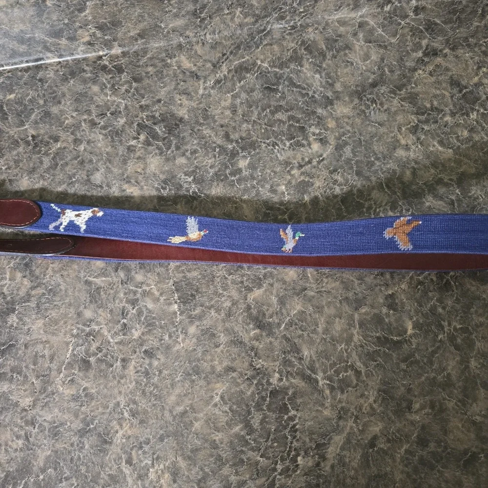 Smathers‎ & Branson Needlepoint Belt Men's 44 Sportsman Hunt Dog Birds Golf